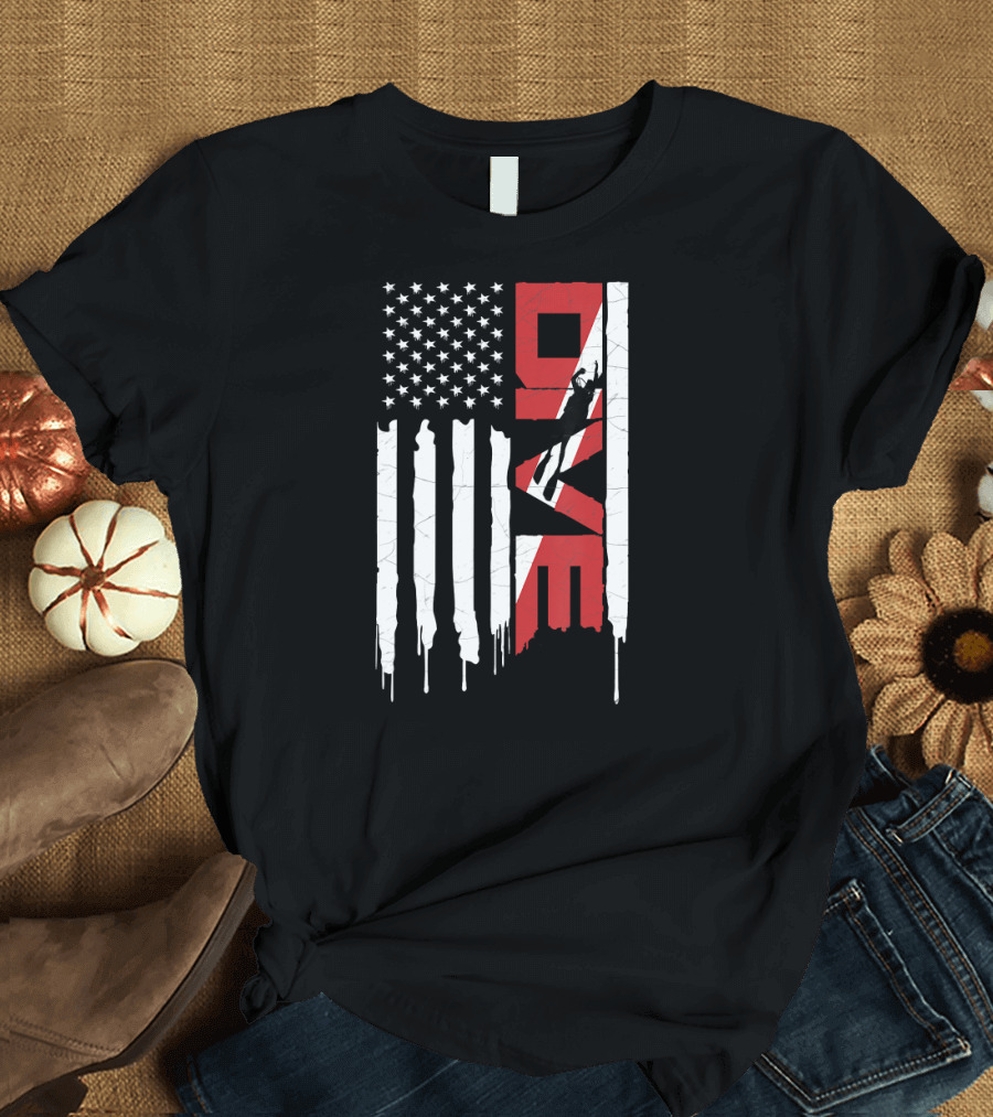 American Flag Scuba Diving DIVE with Diver T-Shirt
