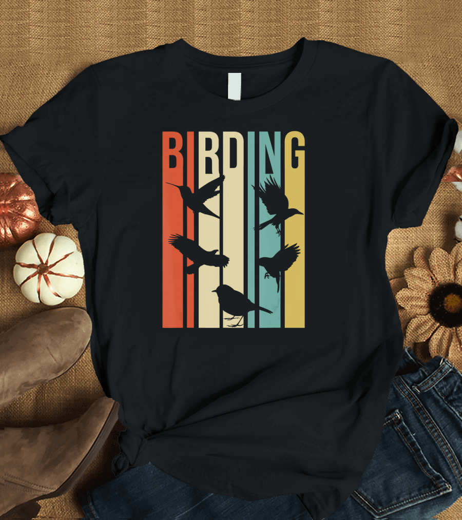 Vintage Style Birding With Birds Retro T-Shirt