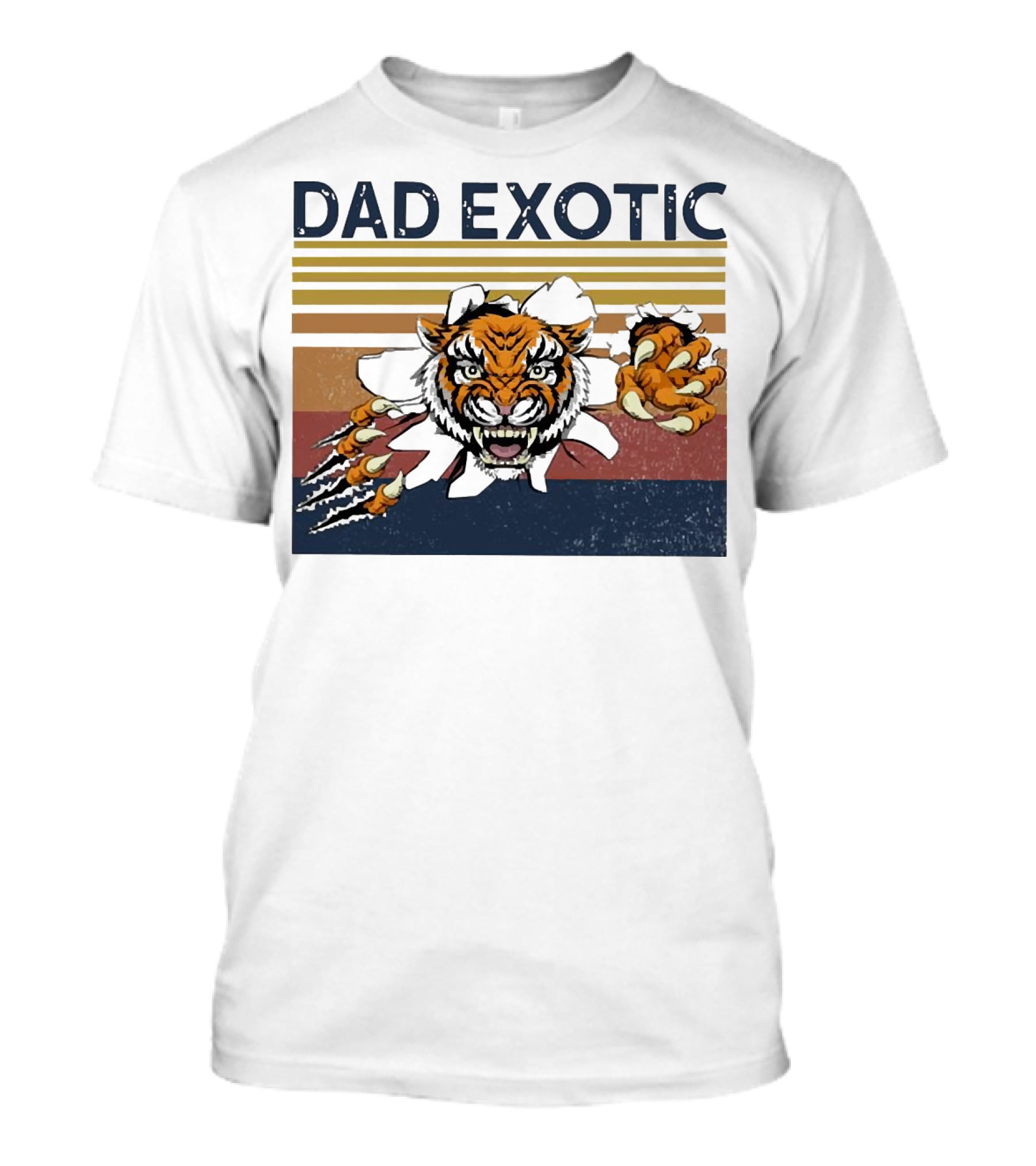 Dad Exotic Fierce Tiger With Retro Stripes T-Shirt
