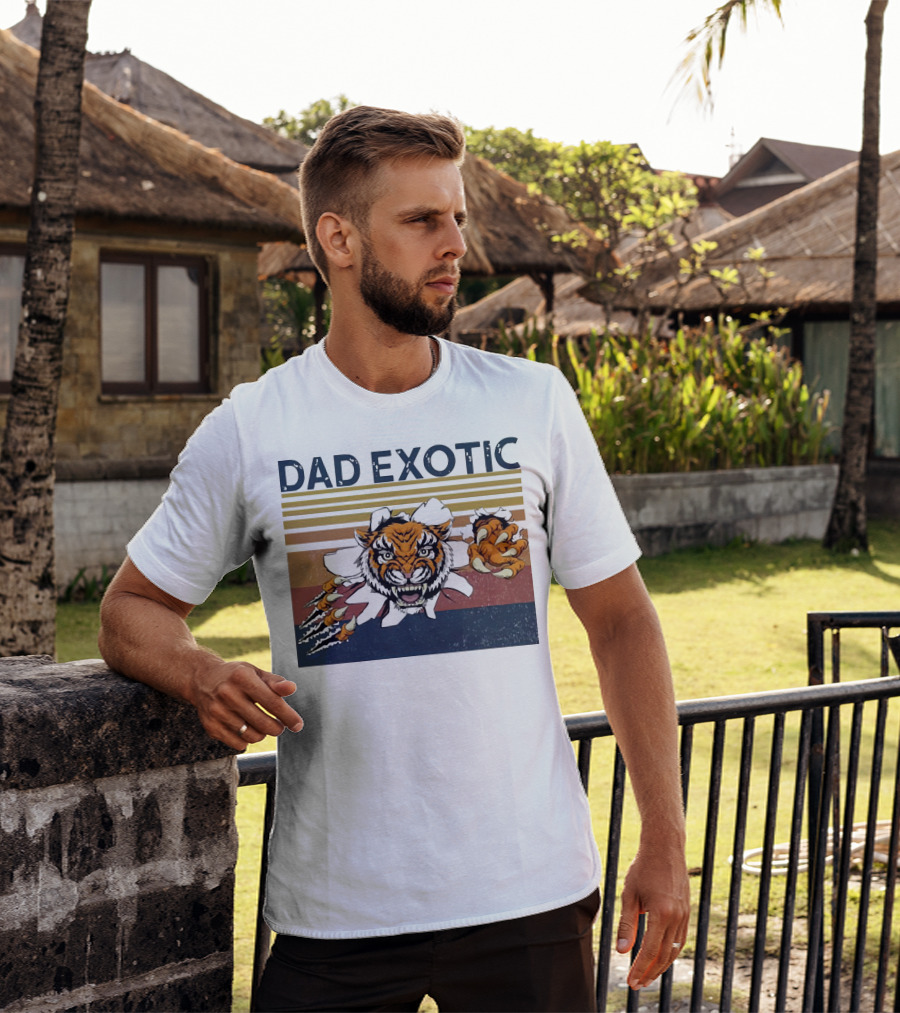Dad Exotic Fierce Tiger With Retro Stripes T-Shirt