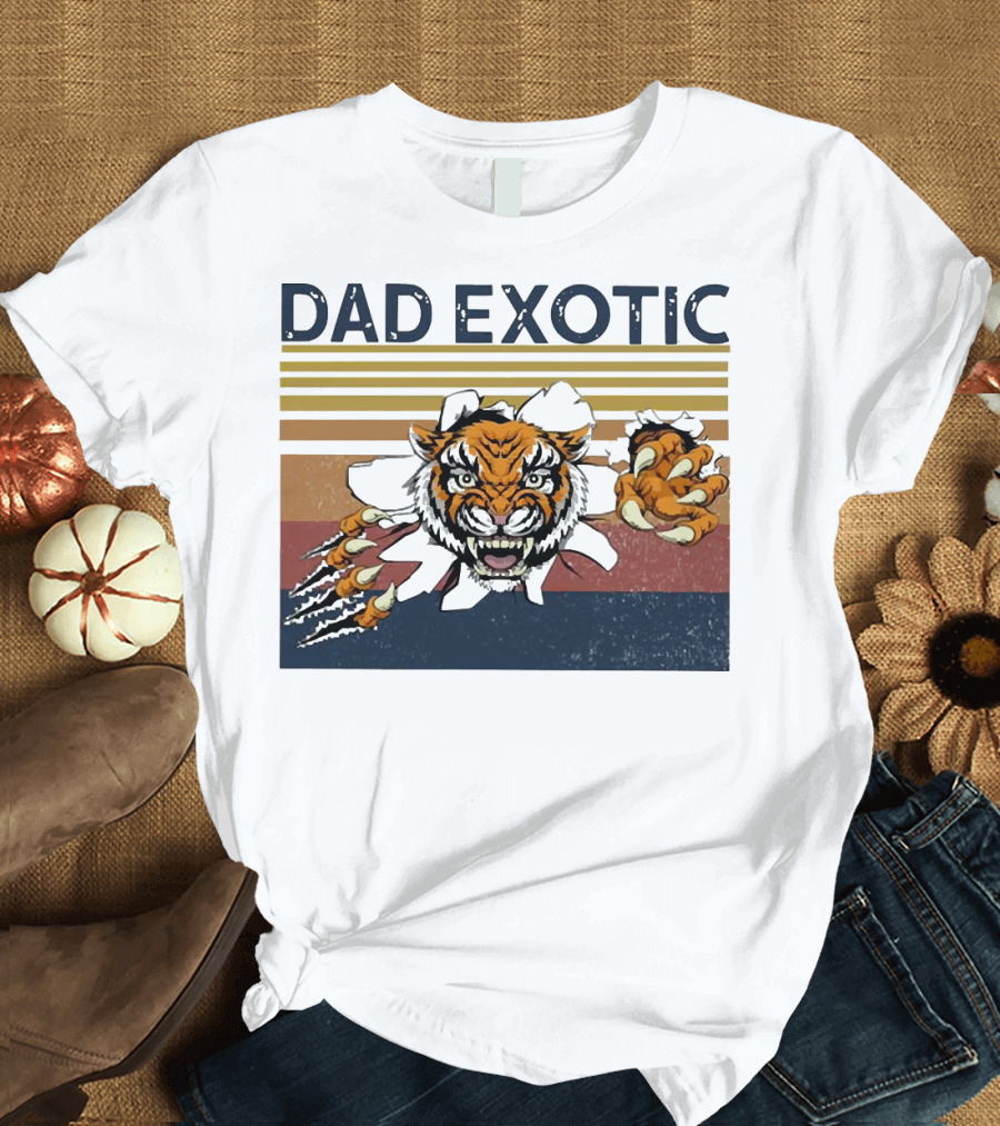 Dad Exotic Fierce Tiger with Retro Stripes T-Shirt