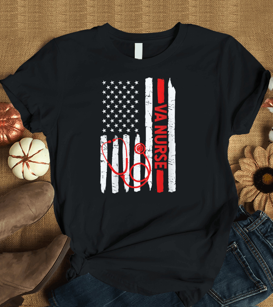 American Flag VA Nurse Stethoscope Black History Month T-Shirt