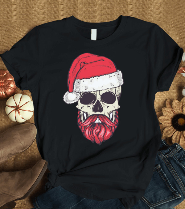 T-Shirt: Vintage Bearded Skull Santa Claus with Red Hat and Mustache T-Shirt Vintage Bearded Skull Santa Claus with Red Hat and Mustache T-Shirt