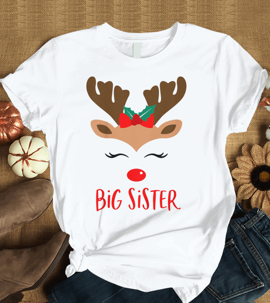 Big Sister Reindeer Christmas Matching Sibling Outfits T-Shirt