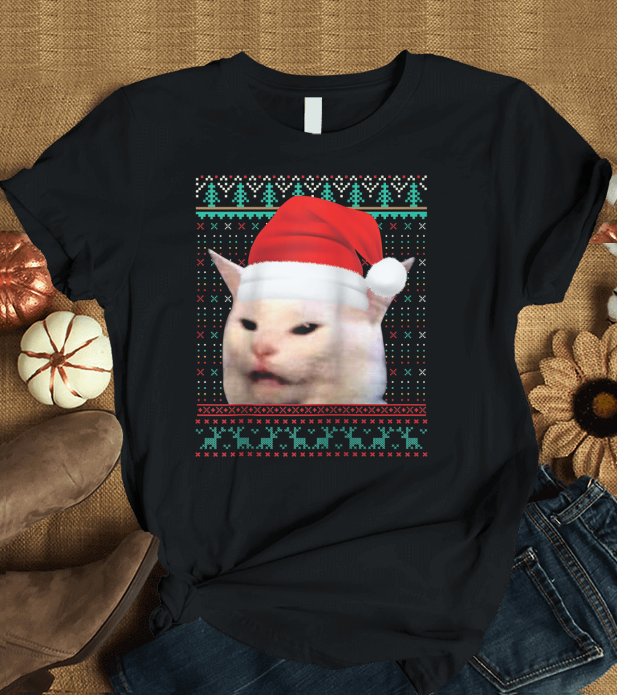 Santa Cat Ugly Christmas Merry T-Shirt