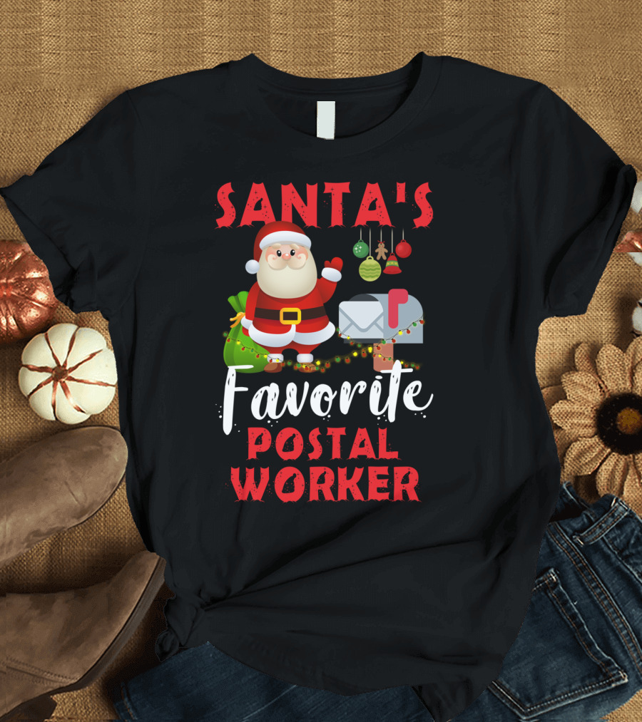 Santa's Favorite Postal Worker Christmas Mailbox Santa Claus T-Shirt