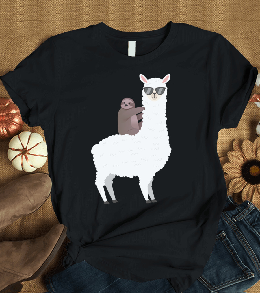Sloth Life Riding Llama Cool Sunglasses Duo T-Shirt