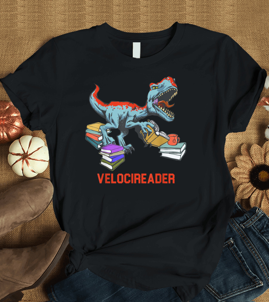 Velocireader Velociraptor Surrounded by Books and Coffee Mug T-Shirt