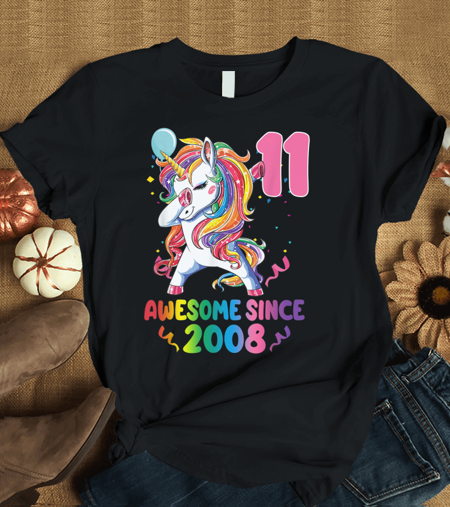 11 Years Old Awesome Since 2008 Birthday Party Unicorn T-Shirt