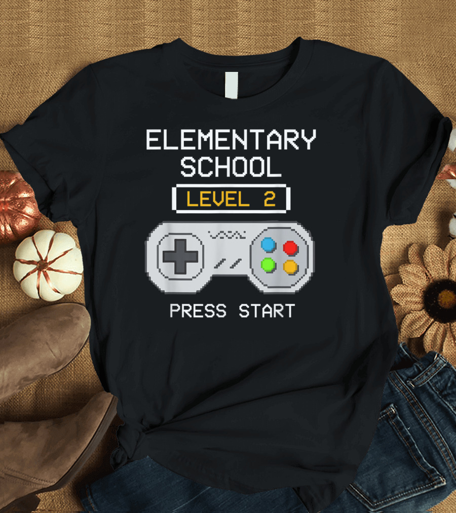 Elementary School Level 2 Press Start Gamer Back To School Game T-Shirt