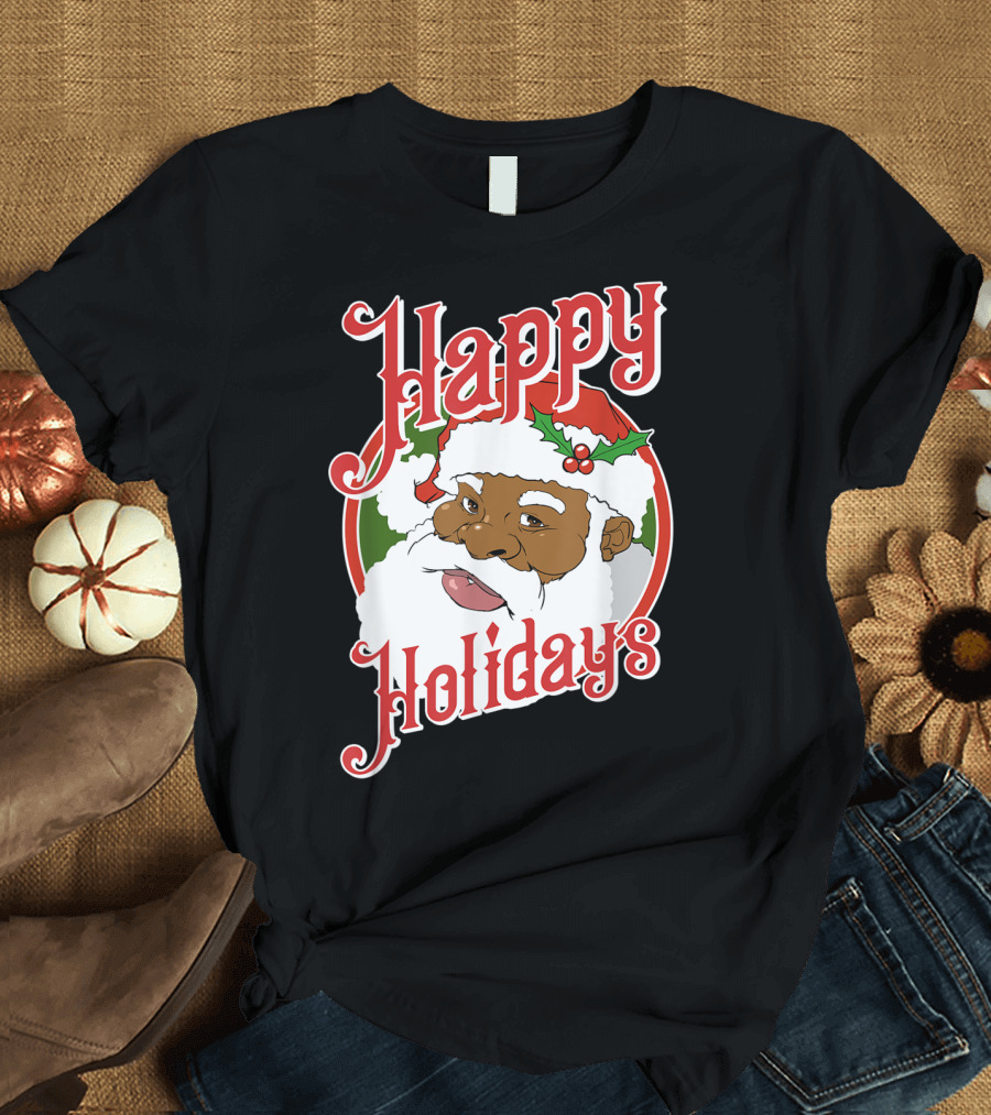 Happy Holidays African American Santa Claus T-Shirt