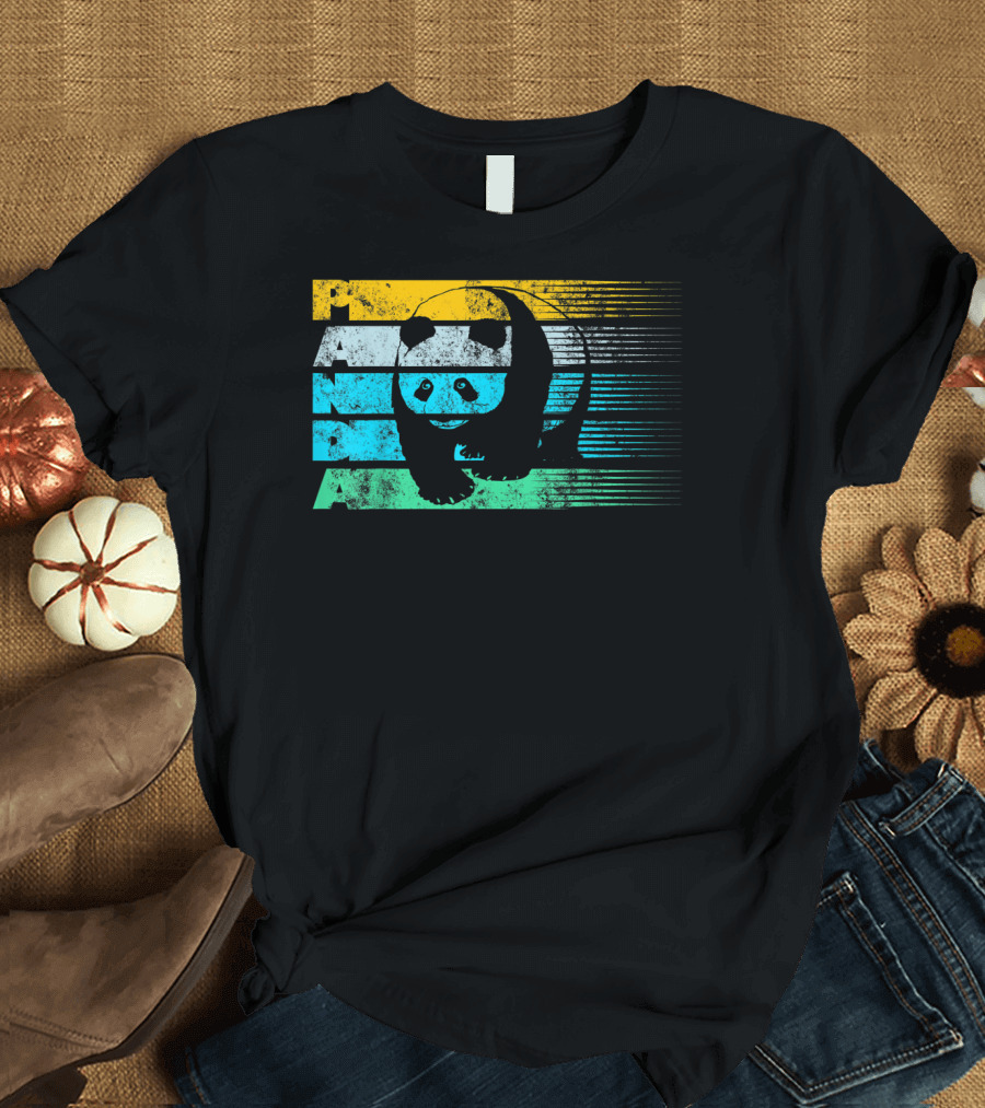 Panda Retro Vintage Stripes Cool Panda Bear T-Shirt