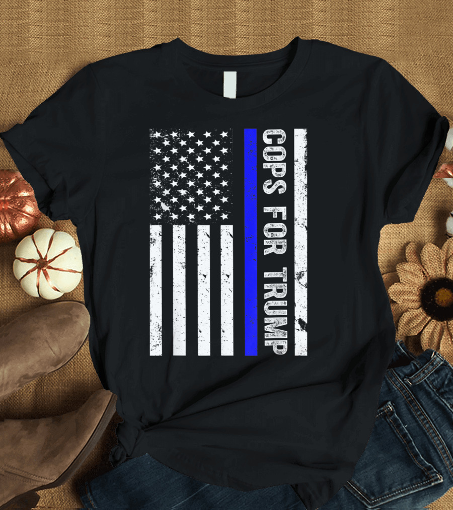 Cops For Trump American Flag Thin Blue Line T-Shirt