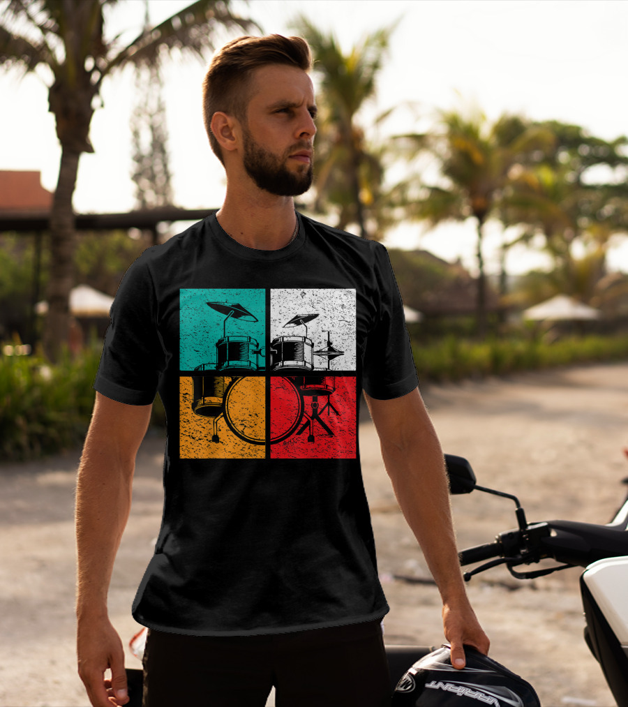 Drummer Drums Band Drumset Colorful Pop Art Squares T-Shirt
