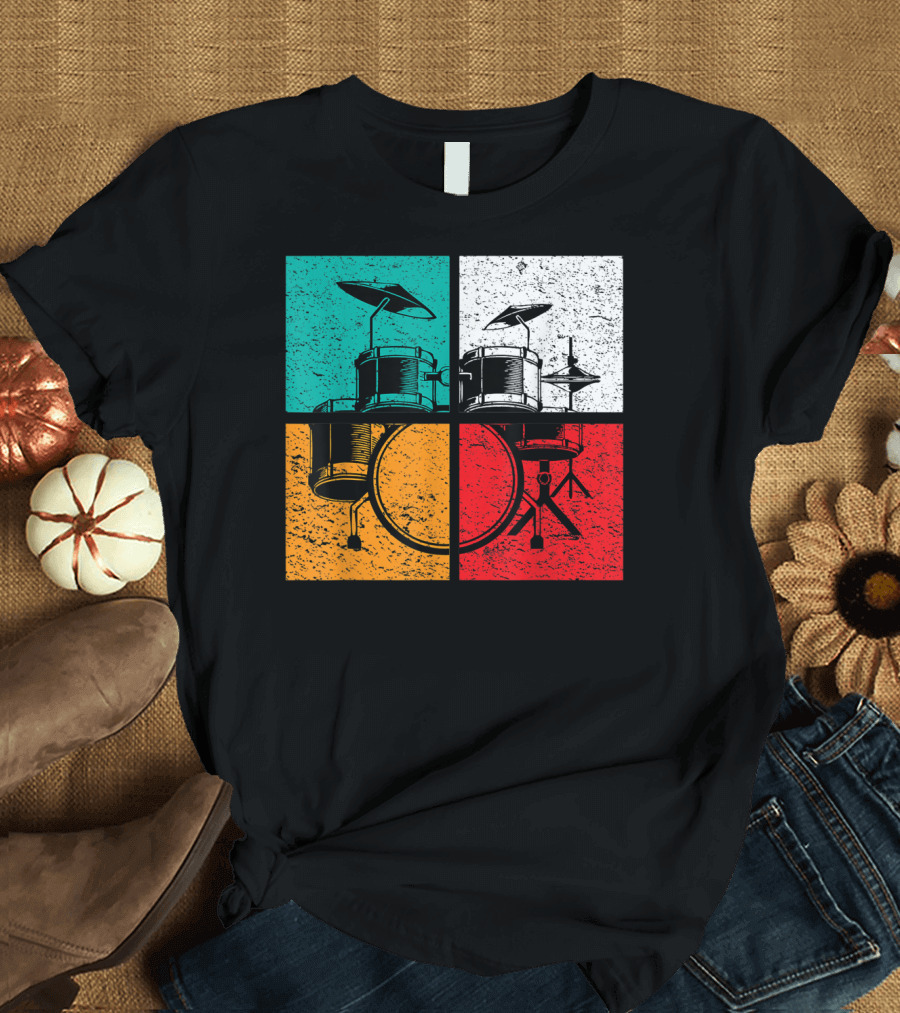 Drummer Drums Band Drumset Colorful Pop Art Squares T-Shirt