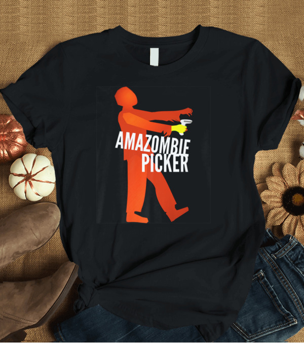 T-Shirt: Amazombie Picker Walking Zombie Silhouette with Coffee Cup T-Shirt Amazombie Picker Walking Zombie Silhouette with Coffee Cup T-Shirt