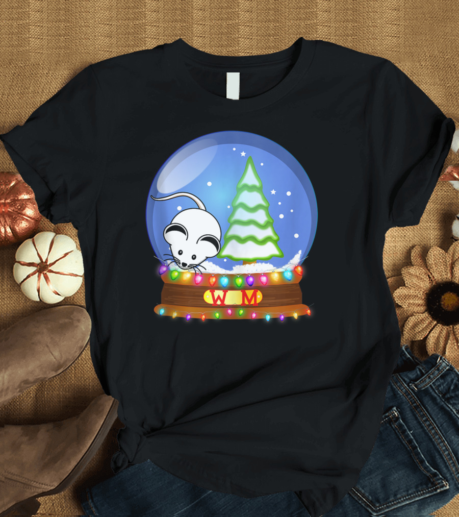 Christmas Snow Globe Santa White Mouse WM Tree T-Shirt