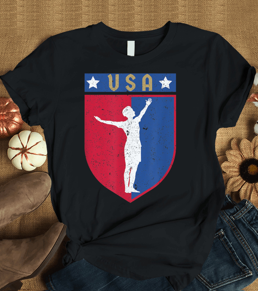 USA Distressed Red White Blue Soccer Emblem T-Shirt