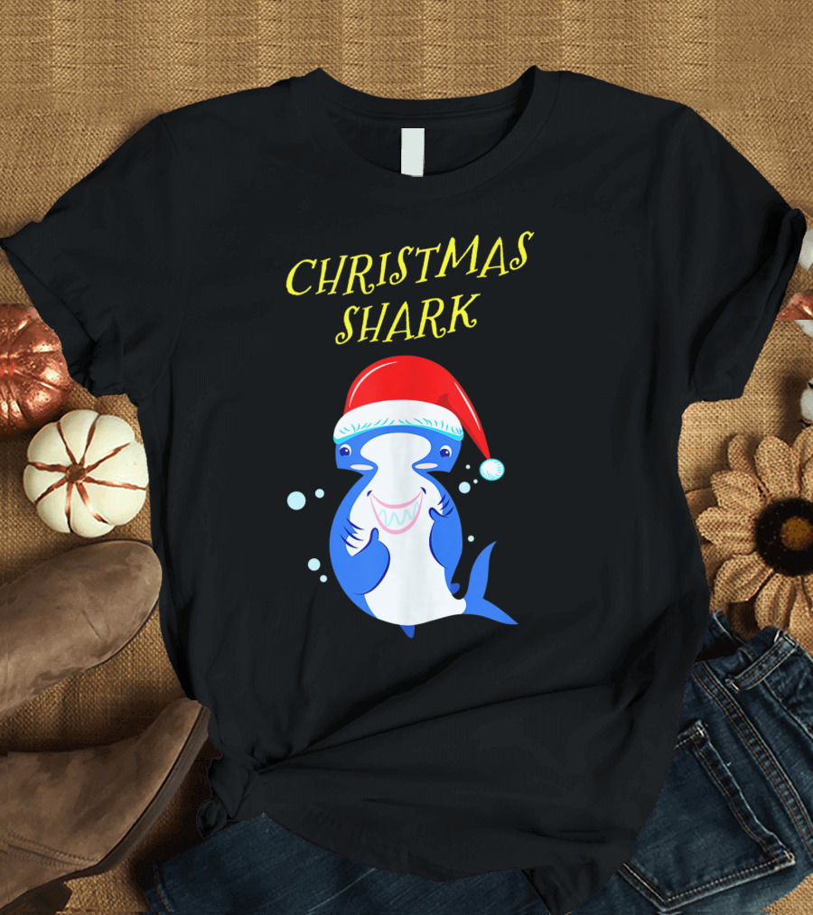 Christmas Shark Hammerhead Santa Hat T-Shirt