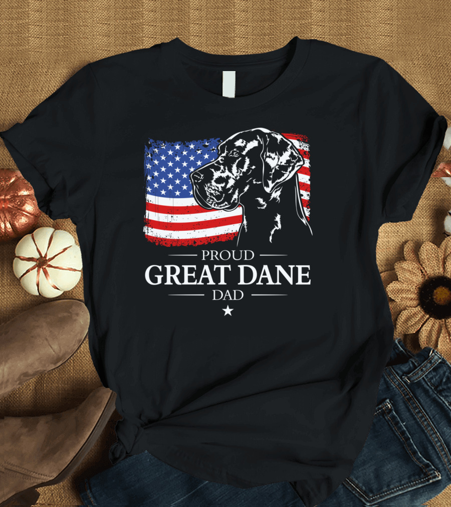 Proud Great Dane Dad American Flag Patriotic T-Shirt