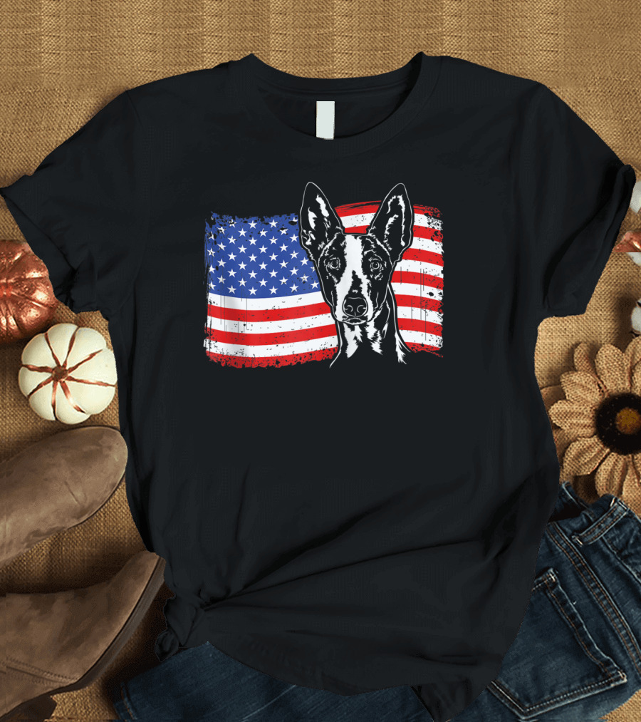 Ibizan Hound with American Flag Patriotic Dog T-Shirt