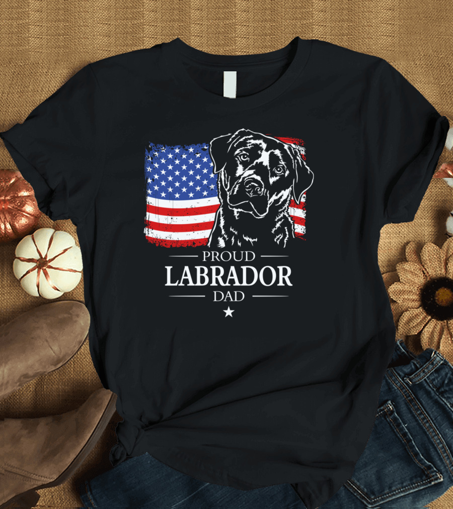 Proud Labrador Dad with American Flag Patriotic T-Shirt