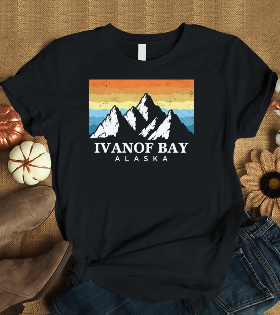 Ivanof Bay Alaska Vintage Mountain Hiking Retro Sunset T-Shirt
