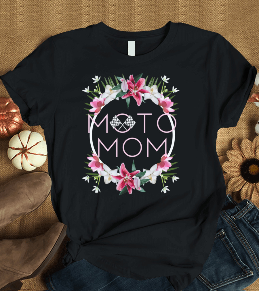 Moto Mom Floral Checkered Motocross T-Shirt