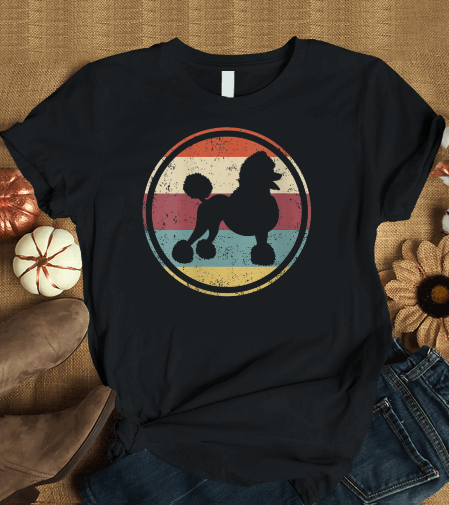 Poodle Lovers Vintage Retro Striped Circle Dog Poodle T-Shirt