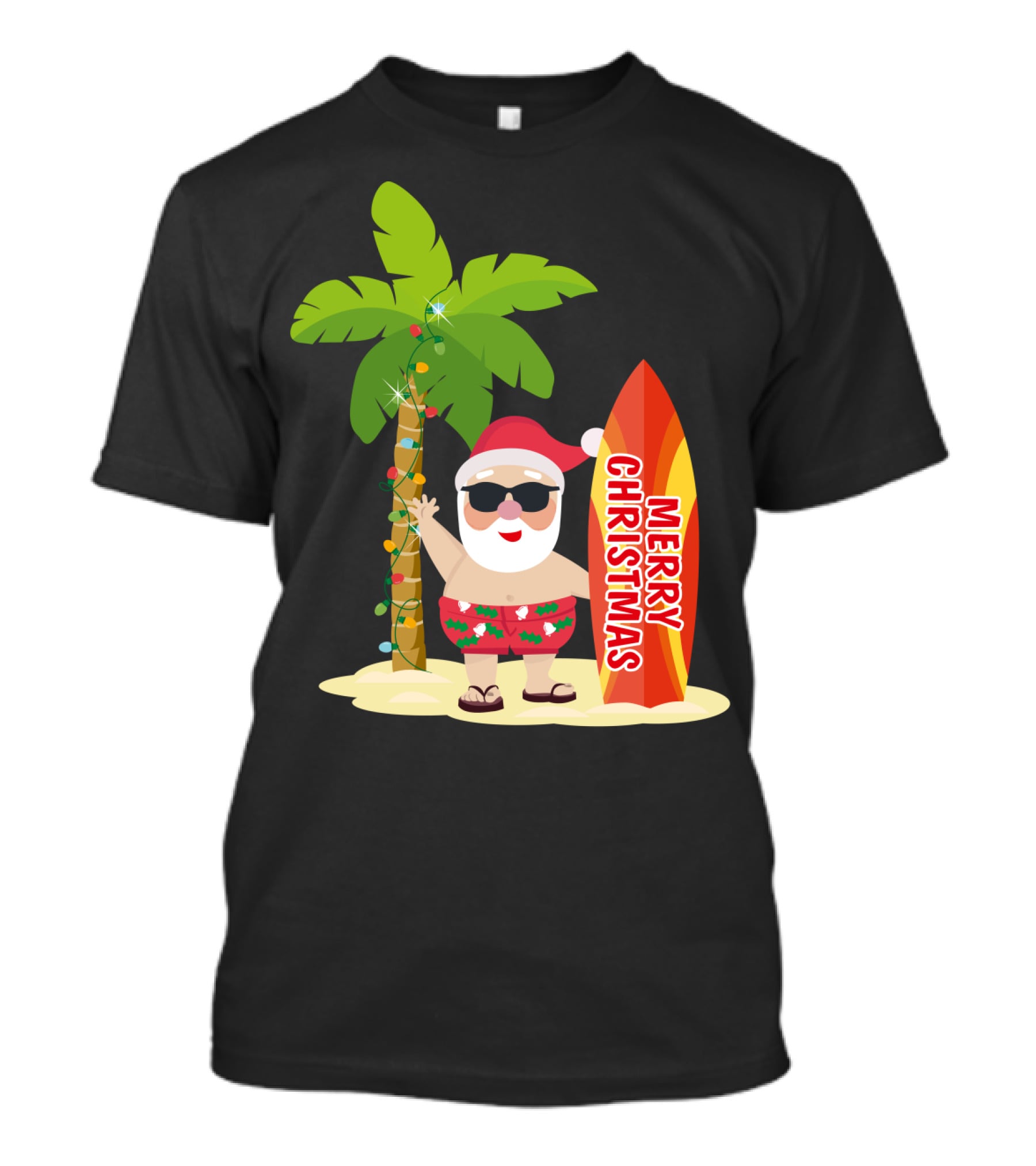 Merry Christmas Hawaiian Funny Ugly Cute Surfing Santa Holiday T-Shirt