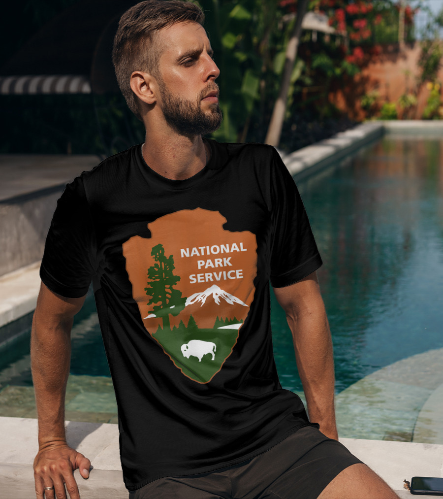 National Park Service Logo Badge With Mountain And Bison T-Shirt