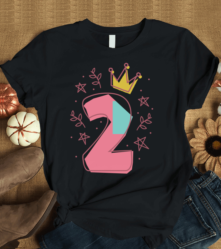 Princess Two Years Old 2nd Birthday Crown Stars T-Shirt