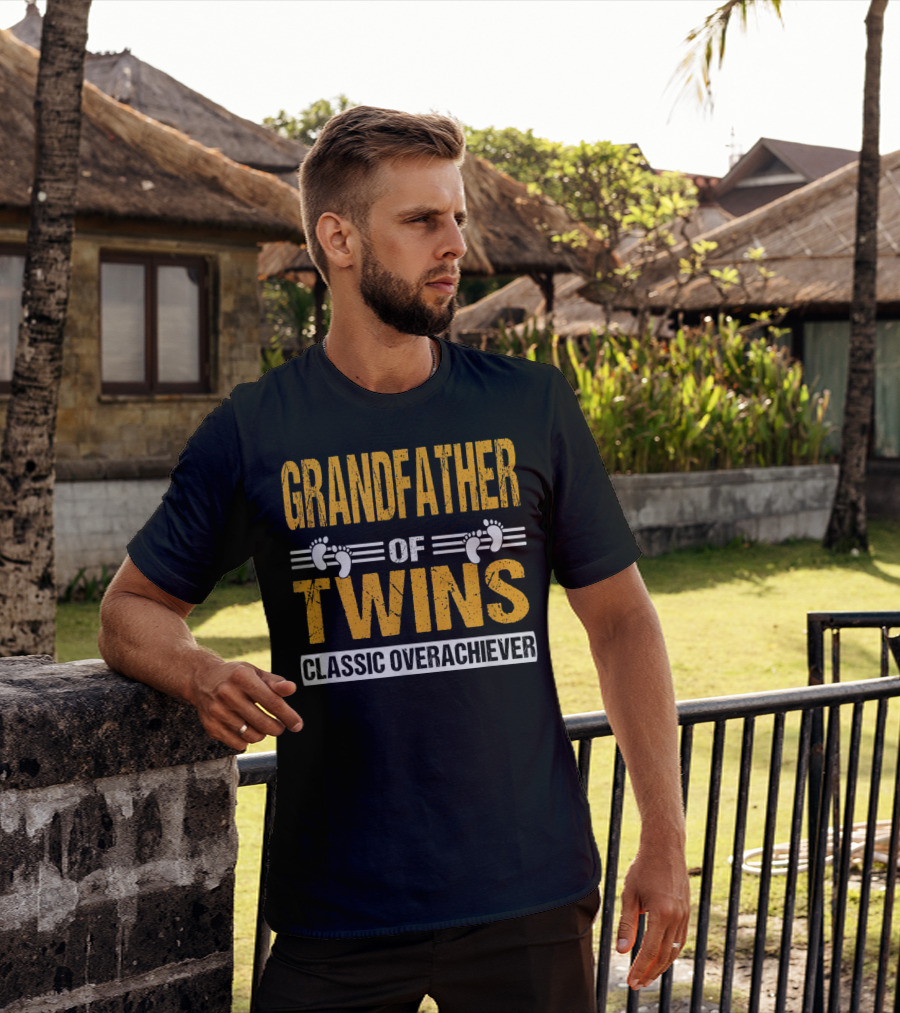 Grandfather Of Twins Classic Overachiever Footprints T-Shirt
