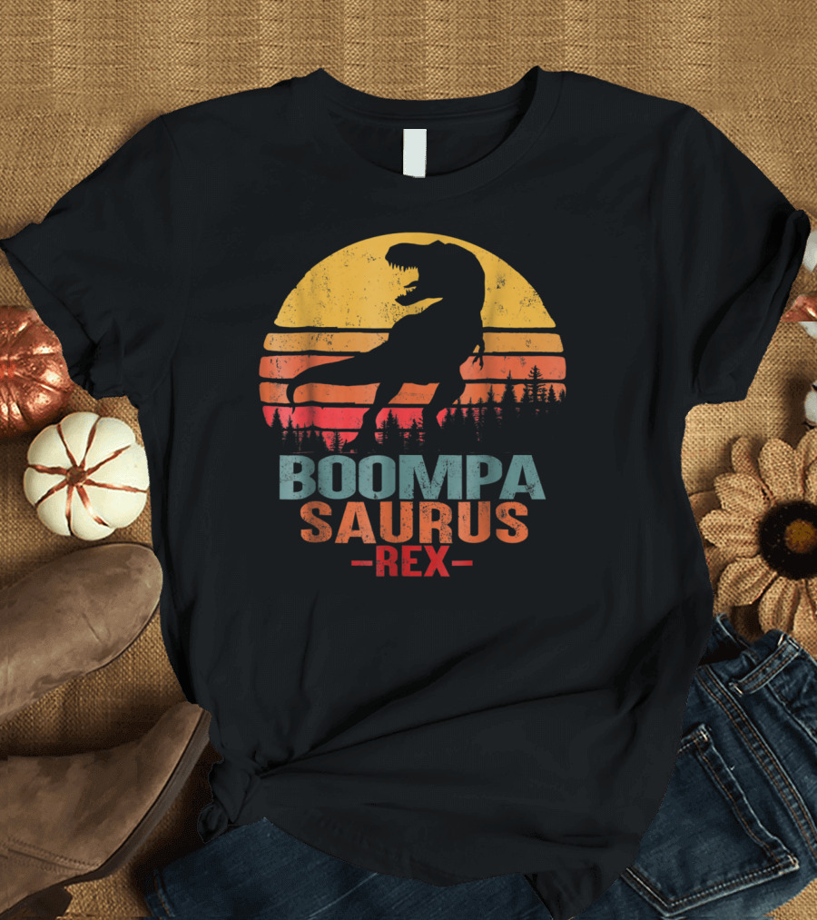 Boompasaurus Rex Dinosaur Silhouette with Sunset Background T-Shirt