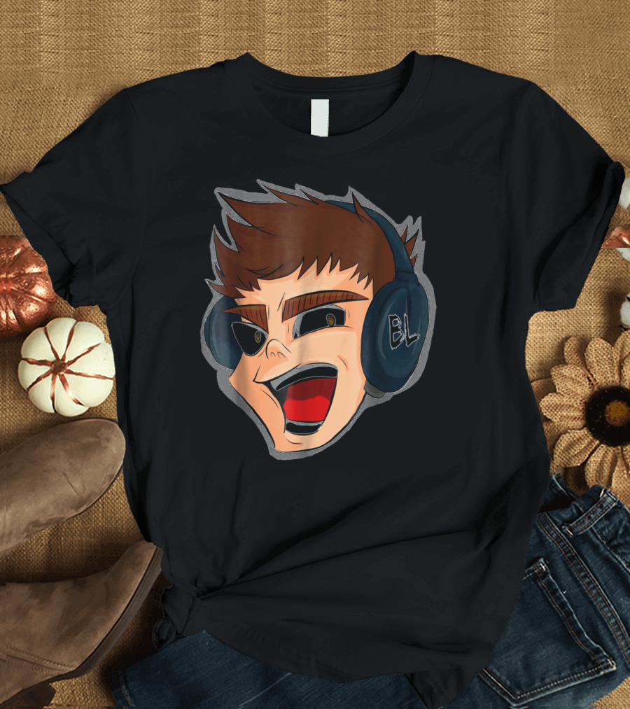 Lazarbeam Cartoon Headphones BL T-Shirt