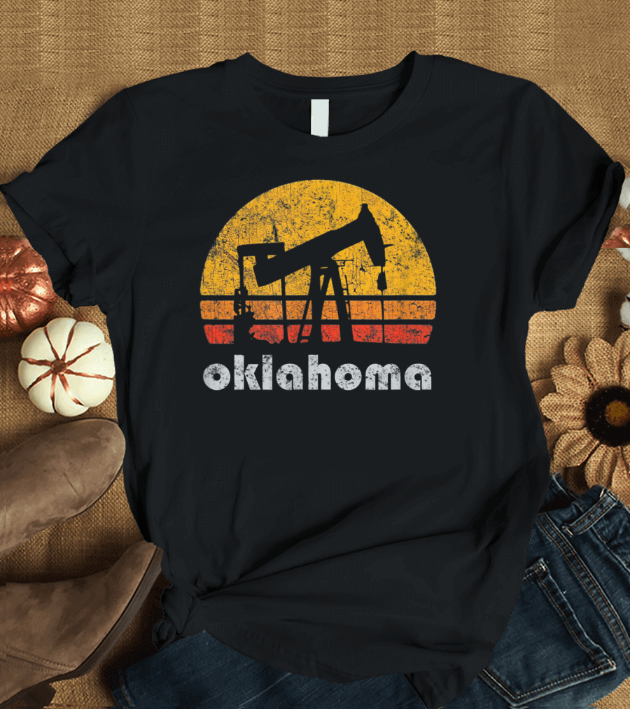 Oklahoma Distressed Sunset Oil Pump Drilling T-Shirt
