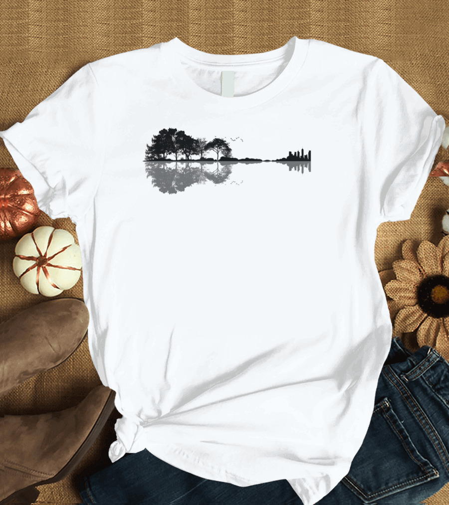 Acoustic Guitar Nature Forest Trees Reflection Skyline Bass Guitarist T-Shirt