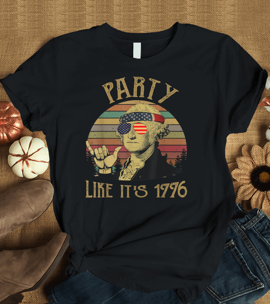 Party Like It's 1776 Vintage George Washington USA Flag T-Shirt