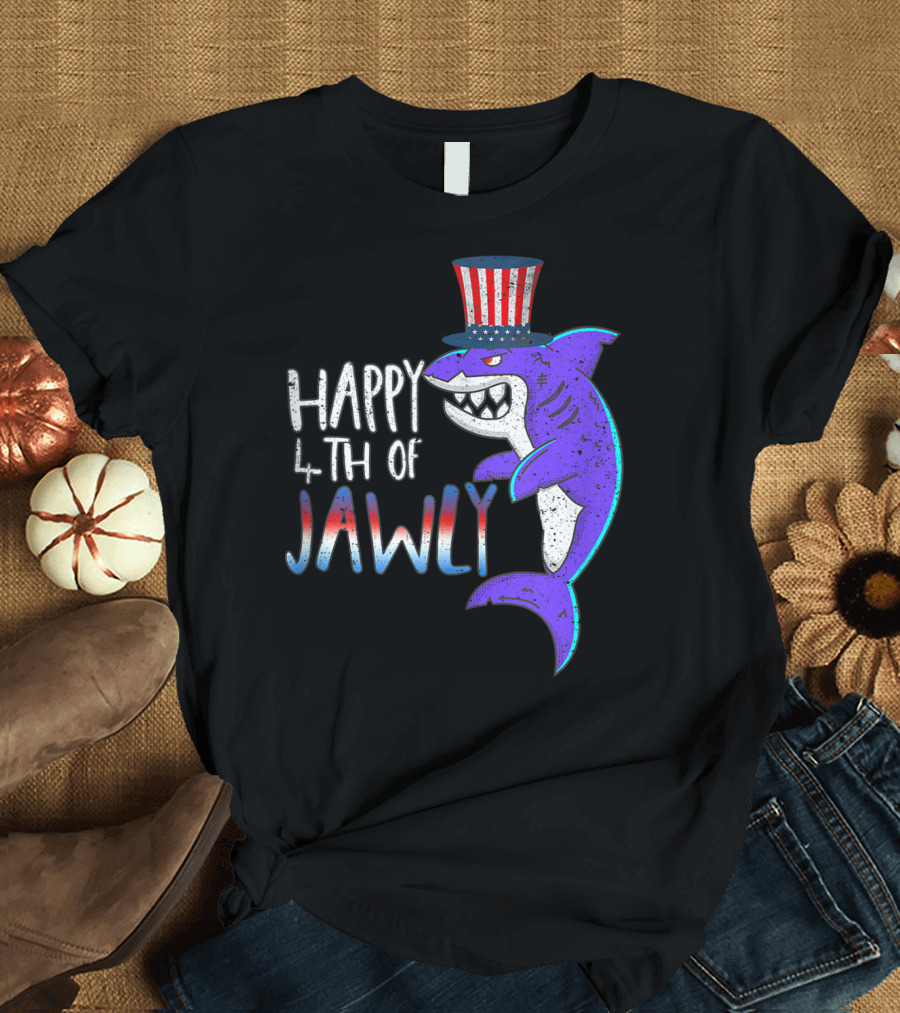 Happy 4th of Jawly Shark July Fourth Independence Patriotic Top Hat T-Shirt