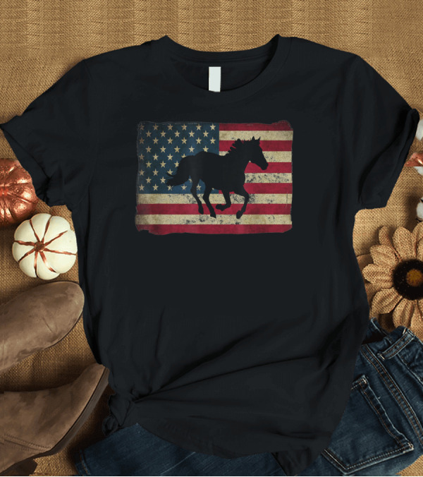 T-Shirt: American Flag Black Horse Silhouette T-Shirt American Flag Black Horse Silhouette T-Shirt