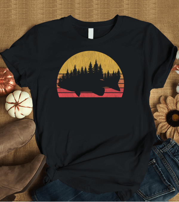 T-Shirt: Largemouth Bass Forest Sunset Fishing T-Shirt Largemouth Bass Forest Sunset Fishing T-Shirt