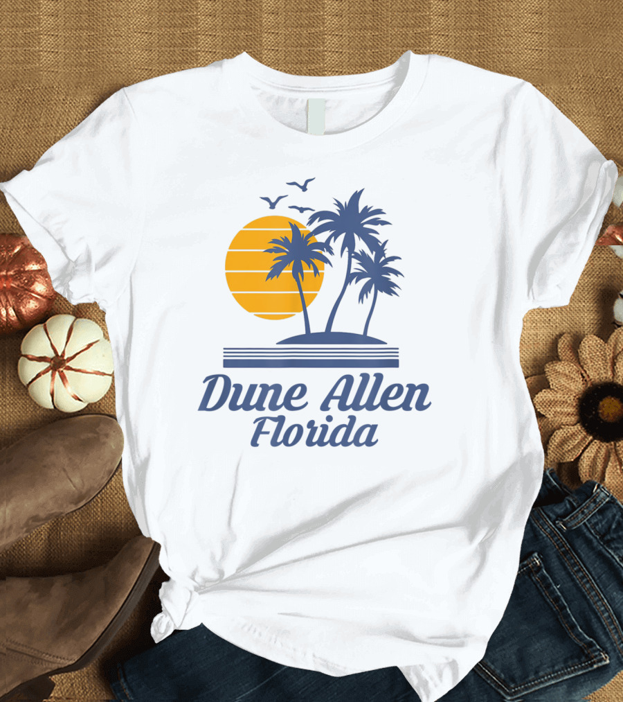 Dune Allen Florida Beach Sunset Palm Trees and Birds T-Shirt