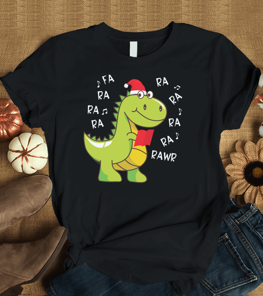 Fa Ra Rawr T-Rex Christmas Santa Hat Music Notes T-Shirt