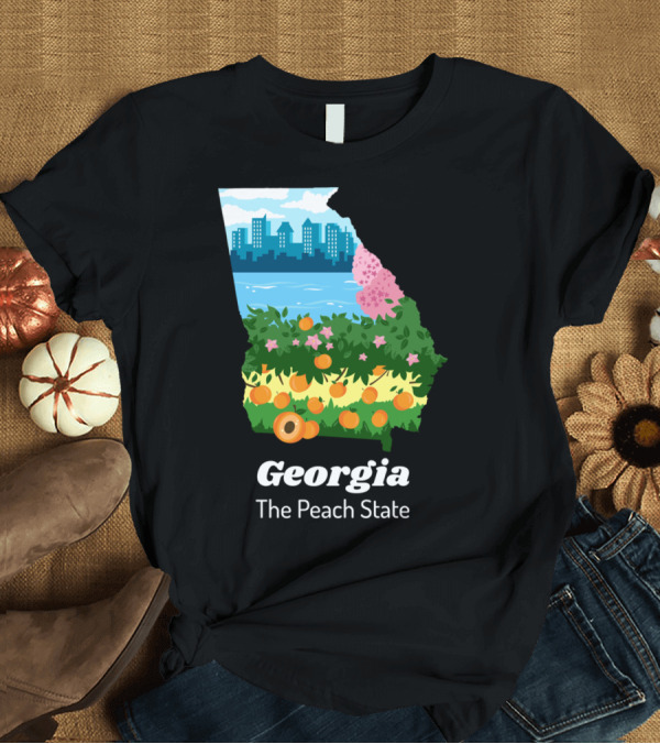T-Shirt: Georgia Scenic Landscape The Peach State Iconography T-Shirt Georgia Scenic Landscape The Peach State Iconography T-Shirt