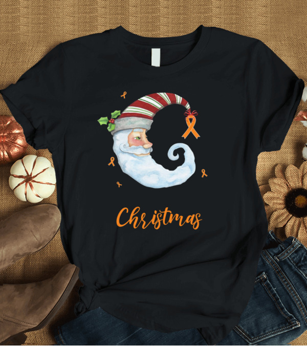 T-Shirt: Merry Christmas Moon Santa Orange Ribbon Multiple Sclerosis T-Shirt Merry Christmas Moon Santa Orange Ribbon Multiple Sclerosis T-Shirt