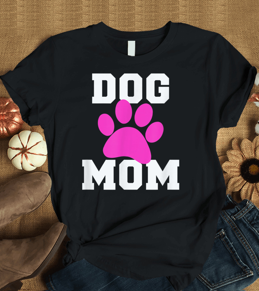 DOG MOM Pink Paw Prints T-Shirt