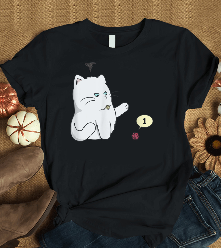 Funny Cat Rolling Dice Critical Failure Dungeons And Cats Cat Lovers T-Shirt