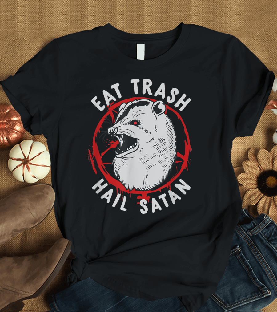 Eat Trash Hail Satan Occult Pentagram Possum T-Shirt