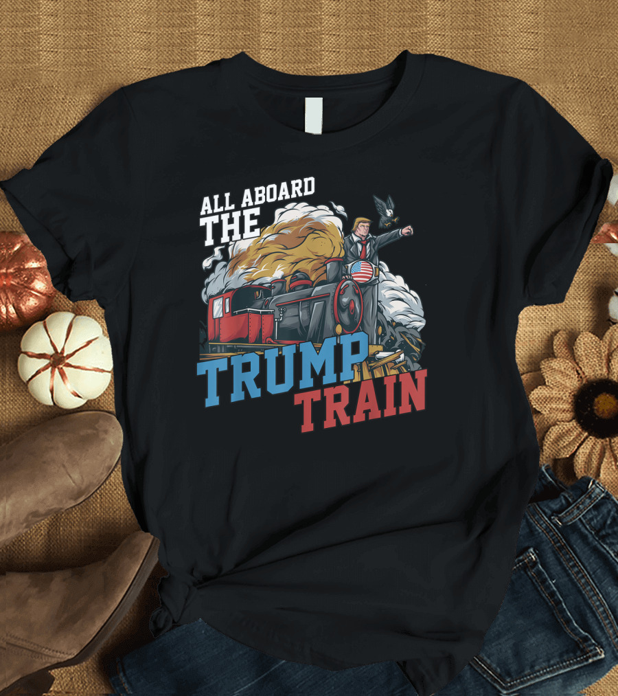 All Aboard The Trump Train American USA Patriotic T-Shirt
