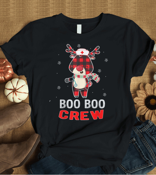T-Shirt: Cute Reindeer Nurse Boo Boo Crew Plaid Christmas Snowflakes T-Shirt Cute Reindeer Nurse Boo Boo Crew Plaid Christmas Snowflakes T-Shirt